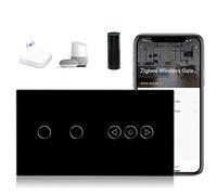 BSEED Interruptor Tactil ZIGBEE Sin Neutro,Vidrio Panel con luz Piloto,Compatible con Alexa/Tuya/Smart Life,Requiere Hub,2 Gang+1 Dimmer,157mm Negro