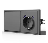 BSEED Interruptor y Enchufe,Enchufe USB C Con 20W,Interruptor Conmutador con Mate,Basculante Con Placa Grande,Fácil Instalación,E-Series,1 Gang 2 Vía Con 20 W Enchufe-AC,150mm Gris