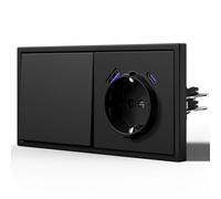 BSEED Interruptor y Enchufe,Enchufe USB C Con 20W,Interruptor Conmutador con Mate,Basculante Con Placa Grande,Fácil Instalación,E-Series,1 Gang 2 Vía Con 20 W Enchufe-AC,150mm Negro