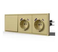 BSEED Interruptor y Enchufe,Enchufe USB C Con 20W,Interruptor pared con Mate,Basculante Con Placa Grande,Fácil Instalación,E-Series,1 Gang 1 Vía Con 2 20 W Enchufe-AC,220mm Oro