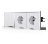 BSEED Interruptor y Enchufe,Interruptor de luz con Garfio,Interruptores Conmutador con Mate,Basculante Con Placa Grande,Fácil Instalación,E-Series,1 Gang 2 Vía Con 2 Enchufes,220mm Blanco