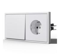 BSEED Interruptor y Enchufe,Interruptor de luz con Garfio,Interruptores Conmutador con Mate,Basculante Con Placa Grande,Fácil Instalación,E-Series,1 Gang 2 Vía Con Enchufe,150mm Blanco