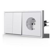 BSEED Interruptor y Enchufe,Interruptor de luz con Garfio,Interruptores Conmutador con Mate,Basculante Con Placa Grande,Fácil Instalación,E-Series,2 Gang 2 Vía Con Enchufe,150mm Blanco