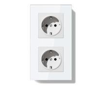 BSEED LIFE Enchufe de Pared,Doble Enchufe Schuko de Empotrar 2 Gang,16A, Marco de Cristal,Fácil Instalación,Garras Plegables,Base Tipo F con Toma de Tierra,157 * 86mm Blanco