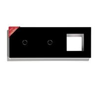 BSEED Panel de Vidrio Para Interruptor de Luz y Enchufe de Pared, Marco Negro 228 mm, 1 Gang+1 Gang