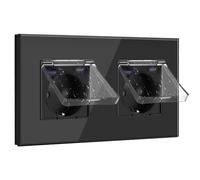 BSEED Schuko 20W Cargador Rápido Con Tapa Impermeable, Enchufe Empotrada Con USB C, 16Amp Ideal Para Habitaciones Húmedas, Uso En Interiores, 2 Gang Negro