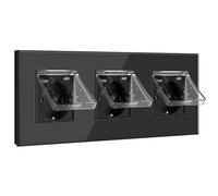 BSEED Schuko Enchufe con USB y Puerto Tipo C con Tapa Impermeable Triple Enchufe Empotrado con USB C, Protección de Toma de 16 Amperios, para Exteriores e Interiores, 3 Compartimentos Negro