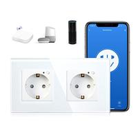 BSEED Schuko Smart Alexa ZigBee 2 enchufes de cristal de 16 A, 1 paquete de 1 vía, color blanco, 157 mm, instalación empotrada, control de aplicación, trabajo con Alexa/Google Home DIY Free Spin solo
