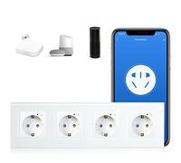 BSEED Schuko Smart Alexa ZigBee 4 enchufes Schuko 16A enchufe de cristal, 1 pack, 1 vía, blanco, 299mm, instalación empotrada, control por APP, funciona con Alexa/Google Home DIY Free Spin solo 2,4