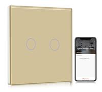 BSEED Smart ZigBee Interruptor de Luz,2 Gang 1 Vía Interruptor Inteligente Oro,Compatible con Alexa y Google Home, Control de APP y Función de Temporizador(Zigbee Gateway Hub Requerido)