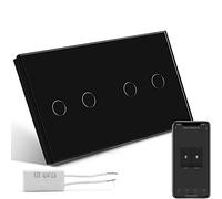 BSEED Táctil Dimmer (NON-WIFI) 2 Gang 1 Way y Interruptor WIFI 2 Gang 1 Way (Se Necesita Cable Neutro) Compatible con Alexa/Tuya/Gloogle Home,Panel de Vidrio 157 * 86 Interruptor de Luz de Pared Negro