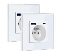 BSEED - Toma de pared con USB C PD20 W, color blanco, toma para empotrar, 16 A, toma de corriente alterna con panel de cristal, cargador rápido con 1 USB-C de 20 W, ideal para hogar y oficina, 2