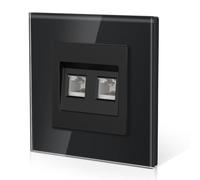 BSEED Toma de Red CAT6 Doble Con Cristal,Enchufe Pared con Garfio,E-Series,Dos Teléfono,86mm Negro