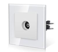 BSEED TV Enchufe Con Cristal,Enchufe Pared con Garfio,E-Series,TV Enchufe,86mm Blanco