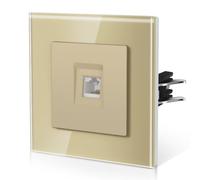 BSEED TV Enchufe Con Cristal,Enchufe Pared con Garfio,E-Series,Una CAT6,86mm Oro