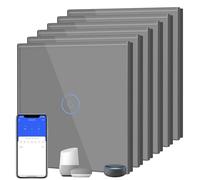 BSEED WIFI Interruptor de Luz Táctil,Panel de Cristal,Compatible con Alexa/Tuya/Smart Life,Requiere Cable Neutro,1 Gang 2 Vía - 6 Paquetes,86mm Gris