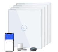BSEED WIFI Interruptor de Luz Táctil,Panel de Cristal,Compatible con Alexa/Tuya/Smart Life,Requiere Cable Neutro,1 Gang 2 Vía - 4 Paquetes,86mm Blanco