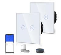 BSEED WIFI Interruptor de Luz Táctil,Panel de Cristal,Compatible con Alexa/Tuya/Smart Life,Requiere Cable Neutro,2 Gang 2 Vía - 2 Paquetes,228mm Negro