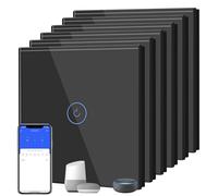 BSEED WIFI Interruptor de Luz Táctil,Panel de Cristal,Compatible con Alexa/Tuya/Smart Life,Requiere Cable Neutro,1 Gang 2 Vía - 6 Paquetes,86mm Negro