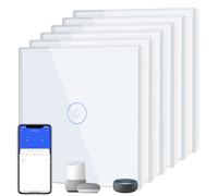 BSEED WIFI Interruptor de Luz Táctil,Panel de Cristal,Compatible con Alexa/Tuya/Smart Life,Requiere Cable Neutro,1 Gang 2 Vía - 6 Paquetes,86mm Blanco