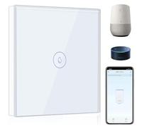 BSEED WiFi Interruptor para Calentador de Agua 40A, Interruptor Eléctrico para Termo Compatible con Amazon Alexa y Google Home con Pantalla Táctil de Cristal, Blanco(Requiere Cable Neutro)