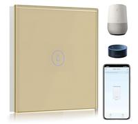 BSEED WiFi Interruptor para Calentador de Agua 40A, Interruptor Eléctrico para Termo Compatible con Amazon Alexa y Google Home con Pantalla Táctil de Cristal, Oro(Requiere Cable Neutro)