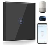 BSEED WiFi Interruptor para Calentador de Agua 40A, Interruptor Eléctrico para Termo Compatible con Amazon Alexa y Google Home con Pantalla Táctil de Cristal, Negro(Requiere Cable Neutro)