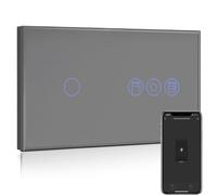 BSEED WiFi Interruptor Persiana con Interruptor Gris,1 Gang 1 Vía Interruptor de Pared Smart Compatible con Alexa y Google Home, Control por APP o Voz, Función de Temporizador, Requiere Cable Neutro