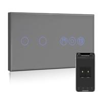 BSEED WiFi Interruptor Persiana con Interruptor Gris,2 Gang 1 Vía Interruptor de Pared Smart Compatible con Alexa y Google Home, Control por APP o Voz, Función de Temporizador, Requiere Cable Neutro