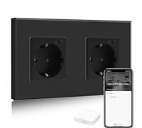 BSEED Zigbee Enchufe de Pared Doble,Schuko Enchufe inteligente Compatible con Alexa y Google Home,Control de APP y Función de Temporizador,protección de contacto,16A Zigbee Negro