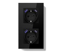 BSEEDLIFE Doble Enchufe Pared,Enchufe Doble Pared con USB/USB-C Normas Europeas Schuko,157 * 86mm 2 Gang 16A,Carga Rápida de 20 W,Marco de Cristal,Fácil Instalación,Negro