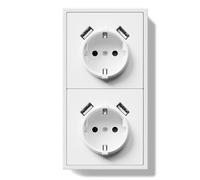 BSEEDLIFE Doble Enchufe Pared,Enchufe Pared Schuko con Dos Puertos USB de Empotrar 2 Gang,16A,Marco Para PC,Fácil Instalación,Garras Plegables,150 * 80mm Blanco