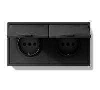 BSEEDLIFE Doble Enchufe Pared,Enchufe Pared Schuko con Tapa Impermeable de Empotrar 2 Gang,16A,Marco Para PC,Fácil Instalación,Garras Plegables,150 * 80mm Negro