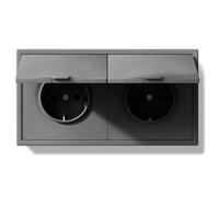 BSEEDLIFE Doble Enchufe Pared,Enchufe Pared Schuko con Tapa Impermeable de Empotrar 2 Gang,16A,Marco Para PC,Fácil Instalación,Garras Plegables,150 * 80mm Gris