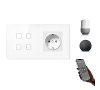 BSEEDLIFE Enchufe con Interruptor Inteligente WiFi Empotrado,Smart Interruptor con Enchufe Táctil Pared,4 Gang 1 Vía 86 * 86 mm,Compatible con Alexa y Google Home (Aplicación Tuya/Smart Life),Blanco