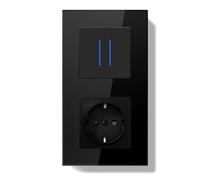 BSEEDLIFE Enchufe con Interruptor,Interruptor Pared Reinicio Empotrado con Marco de Cristal con LED Indicador,2 Gang 1 Vía,157 * 86mm Negro(Reinicio automático Pulsadores)