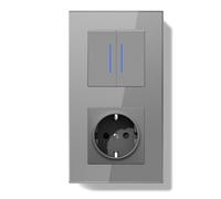 BSEEDLIFE Enchufe con Interruptor,Interruptor Pared Reinicio Empotrado con Marco de Cristal con LED Indicador,2 Gang 1 Vía,157 * 86mm Gris(Reinicio automático Pulsadores)