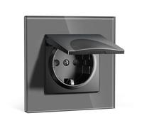 BSEEDLIFE Enchufe de Baño con Tapa Pared,Enchufe Empotrable Estándar con Cristal,86 * 86mm 1 Gang 16A,Toma de Corriente,Fácil Instalación,Gris