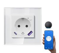 BSEEDLIFE Enchufe Inteligente Zigbee de Cristal,1 Gang 86 * 86mm,Smart Zigbee Enchufe Pared con Función de Medición de Electricidad,Carga Rápida USB-A/C de 20 W,Blanco