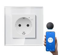 BSEEDLIFE Enchufe Inteligente Zigbee de Cristal,1 Gang 86 * 86mm,Smart Zigbee Enchufe Pared Empotrada,Remoto Control por Aplicación,Compatible con Alexa/Google,Blanco