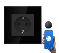BSEEDLIFE Enchufe Inteligente Zigbee de Cristal,1 Gang 86 * 86mm,Smart Zigbee Enchufe Pared Empotrada,Remoto Control por Aplicación,Compatible con Alexa/Google,Negro