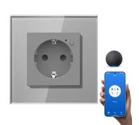 BSEEDLIFE Enchufe Inteligente Zigbee de Cristal,1 Gang 86 * 86mm,Smart Zigbee Enchufe Pared Empotrada,Remoto Control por Aplicación,Compatible con Alexa/Google,Gris