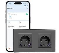 BSEEDLIFE Enchufe Inteligente Zigbee de Cristal,2 Gang 157 * 86mm,Smart Zigbee Enchufe Pared con Función de Medición de Electricidad,Carga Rápida USB-A/C de 20 W,Gris
