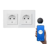 BSEEDLIFE Enchufe Inteligente Zigbee de Cristal,2 Gang 157 * 86mm,Smart Zigbee Enchufe Pared Empotrada,Remoto Control por Aplicación,Compatible con Alexa/Google,Blanco