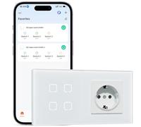 BSEEDLIFE Enchufe normal con interruptor de luz Zigbee, interruptor inteligente inteligente táctil de 4 vías, compatible con Alexa y Google Home, interruptor de pared para interruptor de luz Smart