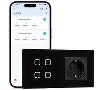 BSEEDLIFE Enchufe normal con interruptor de luz Zigbee, interruptor inteligente inteligente táctil de 4 vías, compatible con Alexa y Google Home, interruptor de pared para interruptor de luz Smart