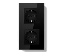 BSEEDLIFE Enchufe Pared,Doble Enchufe Doble Pared Schuko Normas Europeas,157 * 86mm 2 Gang 16A,Marco de Cristal,Fácil Instalación,Negro