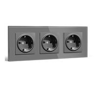 BSEEDLIFE Enchufe Pared,Enchufe Empotrable Estándar con Cristal,228 * 86mm 3 Gang 16A,Toma de Corriente,Fácil Instalación,Gris