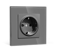 BSEEDLIFE Enchufe Pared,Enchufe Empotrable Estándar con Cristal,86 * 86mm 1 Gang 16A,Toma de Corriente,Fácil Instalación,Gris