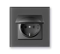 BSEEDLIFE Enchufe Pared,Enchufe Normas Europeas Schuko,86 * 86mm 1 Gang 16A,Marco de Cristal,Fácil Instalación,Gris(Con Cubierta Impermeable y Antipolvo)